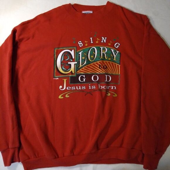 Vintage Sing Glory Jesus Born Christian Crewneck - Picture 1 of 7